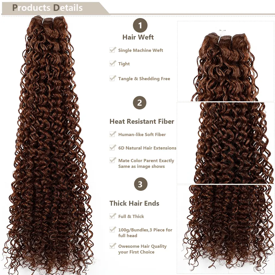 30Inches Brown M4/33 Kinky Curly Synthetic Hair Extension Heat Resistant Fiber Bio Human-Like Soft Natural Curly Fake Hair Weave