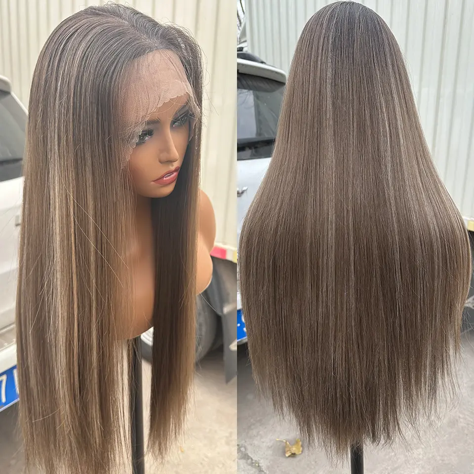 30Inches 340Grams Lace Front Wigs Magicae13X4 Lace Frontal Synthetic Straight Hair Wigs Highlight Blond 27# Cosplay Black Wigs