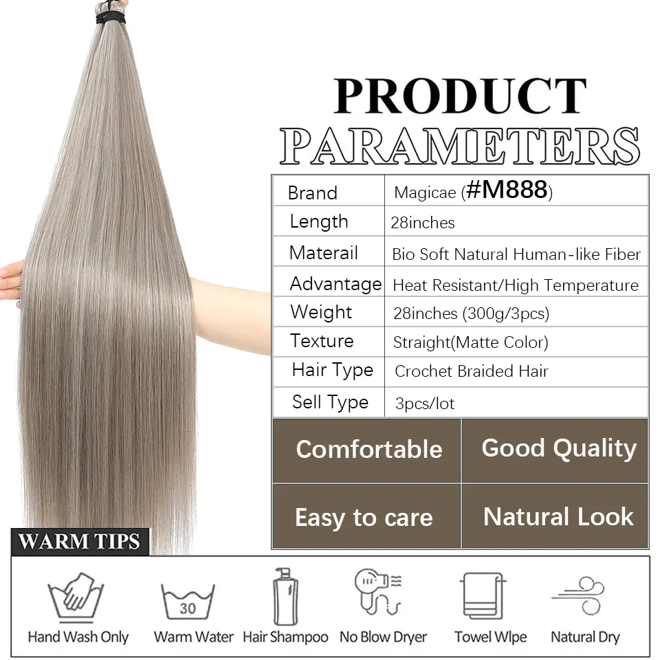 Magicae 300grams 3Pcs 28Inches Straight Crochet Braids Blond 27/613 Ombre Brown 6# Sliver 60# Gray High Synthetic Hair For Women
