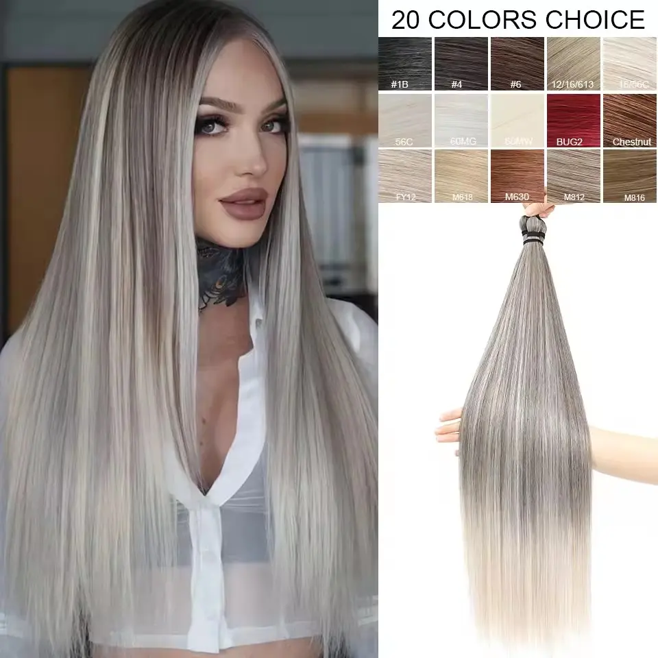 Magicae 300grams 3Pcs 28Inches Straight Crochet Braids Blond 27/613 Ombre Brown 6# Sliver 60# Gray High Synthetic Hair For Women