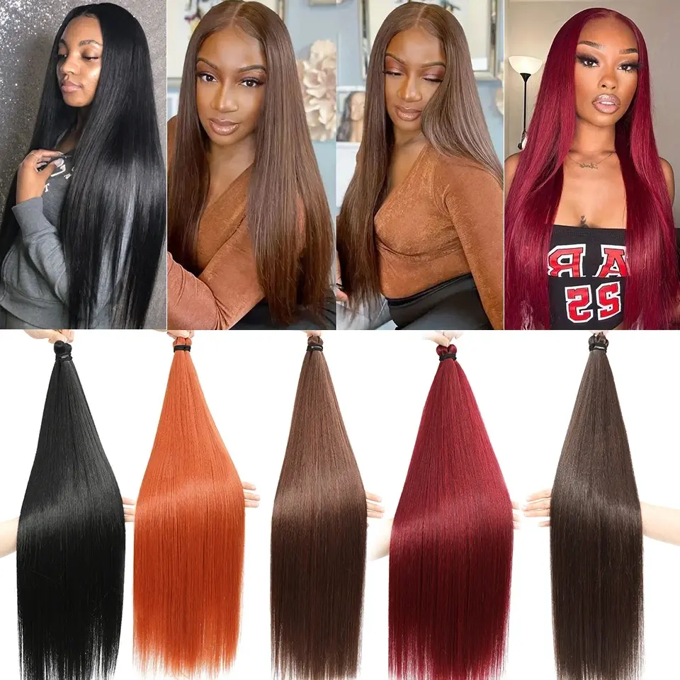 Magicae 300grams 3Pcs 28Inches Straight Crochet Braids Blond 27/613 Ombre Brown 6# Sliver 60# Gray High Synthetic Hair For Women