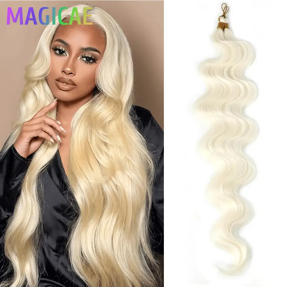 28Inches Body Wave Crochet Braids Hair Ombre White Blond 12/16/613 Synthetic Hair Bundles Wavy Braiding Natural Hair Extensions