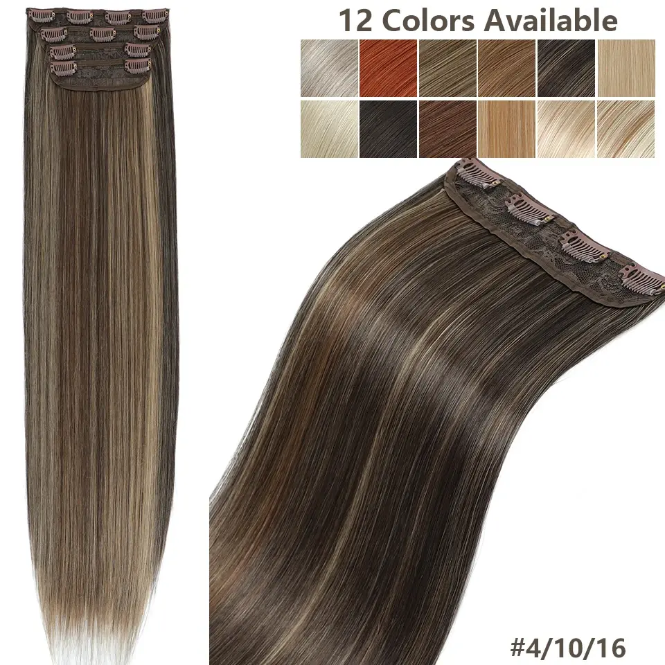 Highlight P4/10/16 Clips In Straight Hair Extensions 4Pcs/pack 200g Heat Resistant Soft Nature Bio Human-Like Matte Colored Hair
