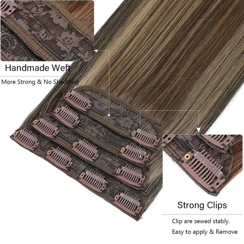 Highlight P4/10/16 Clips In Straight Hair Extensions 4Pcs/pack 200g Heat Resistant Soft Nature Bio Human-Like Matte Colored Hair