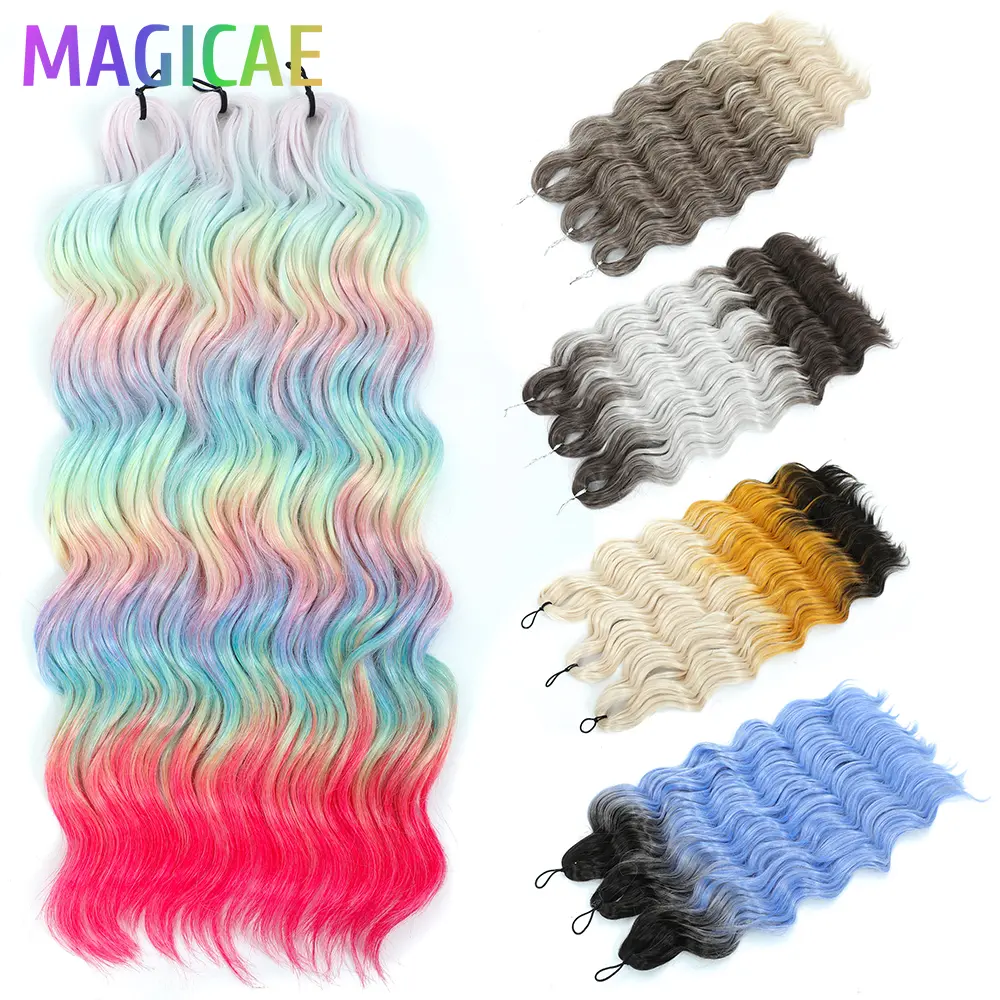 Anna 3Pcs 24Inch 300g Ombre Yellow Blond 613 Rainbow Pink Loose Deep Wave Twist Crochet Braids Sliver White Synthetic Hair Wavy
