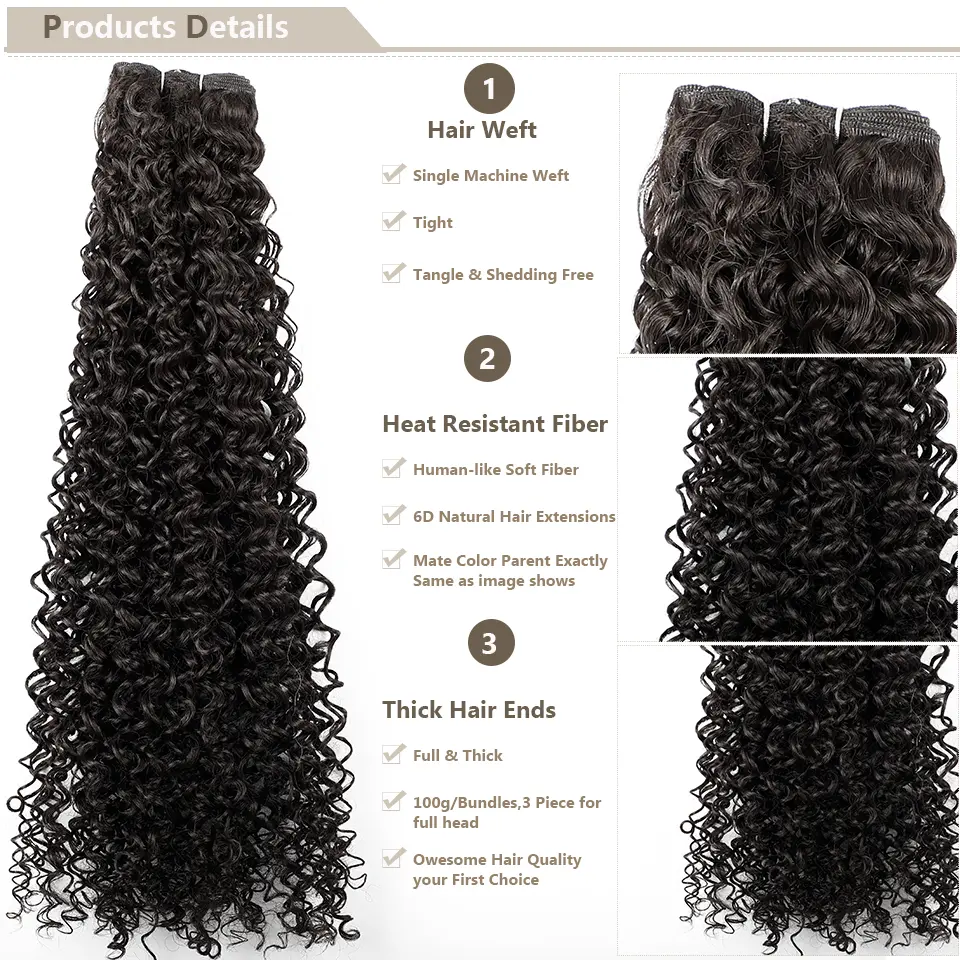 30inches Black Jerry Curly Synthetic Hair Extensions Heat Resistant Fiber Human-Like Soft Kinky Curly Fake Hair Weave Bundles