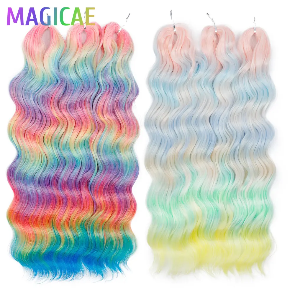 Anna 3Pcs 24Inches Body Wave Crochet Ombre Rainbow 300g Colored Braids Pink Ombre Blond 613 Hair Extension Water White Sliver