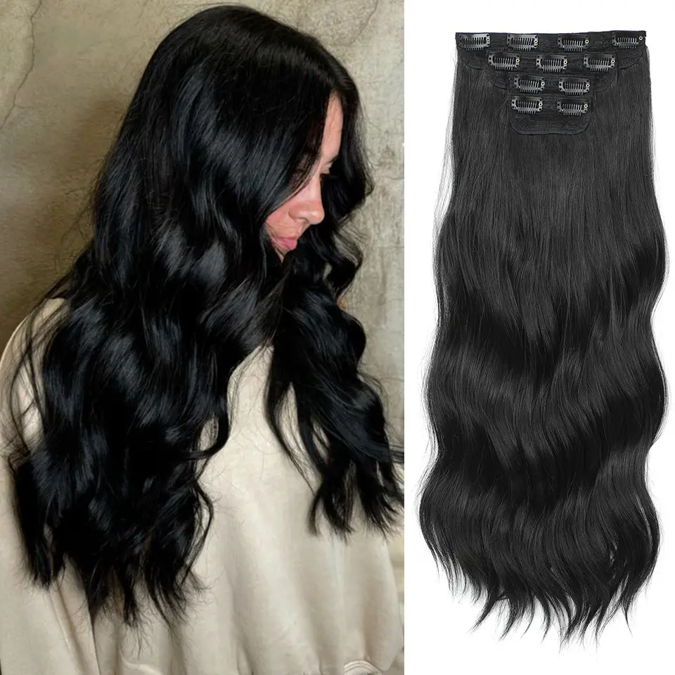 24Inch 61cm Clip IN Body Wave Synthetic Wavy Ombre Blond 27/613 White Clip In Hair Extensions 4Pcs/lot 220g Heat Resistant Fiber
