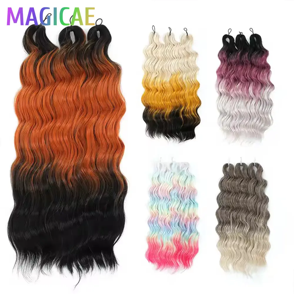 Anna 24inches 300g Crochet Braids Loose Deep Wave Ombre Pink Blond Sliver White Synthetic Twist Braiding Hair Wavy Extensions