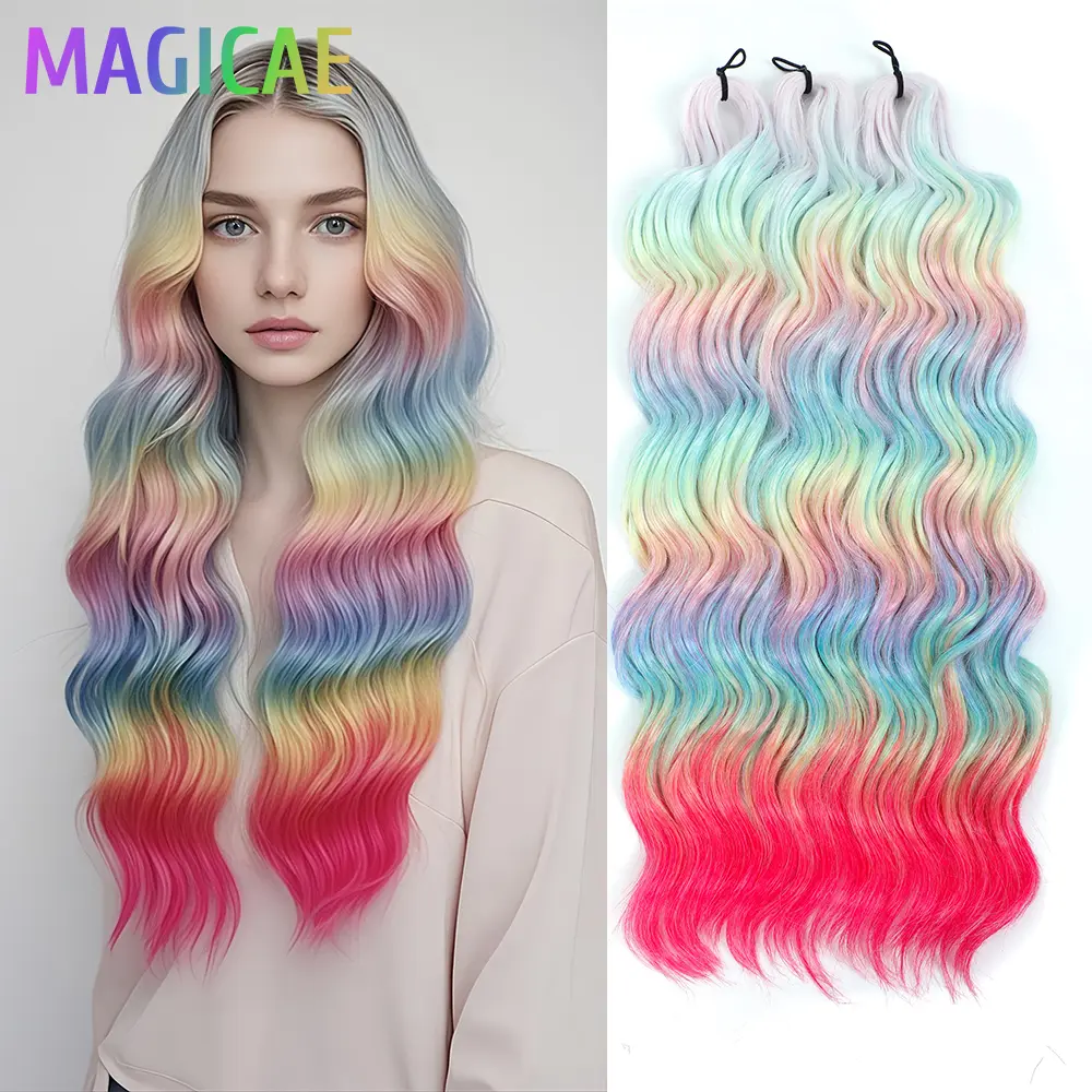 Anna 24inches 300g Crochet Braids Loose Deep Wave Ombre Pink Blond Sliver White Synthetic Twist Braiding Hair Wavy Extensions