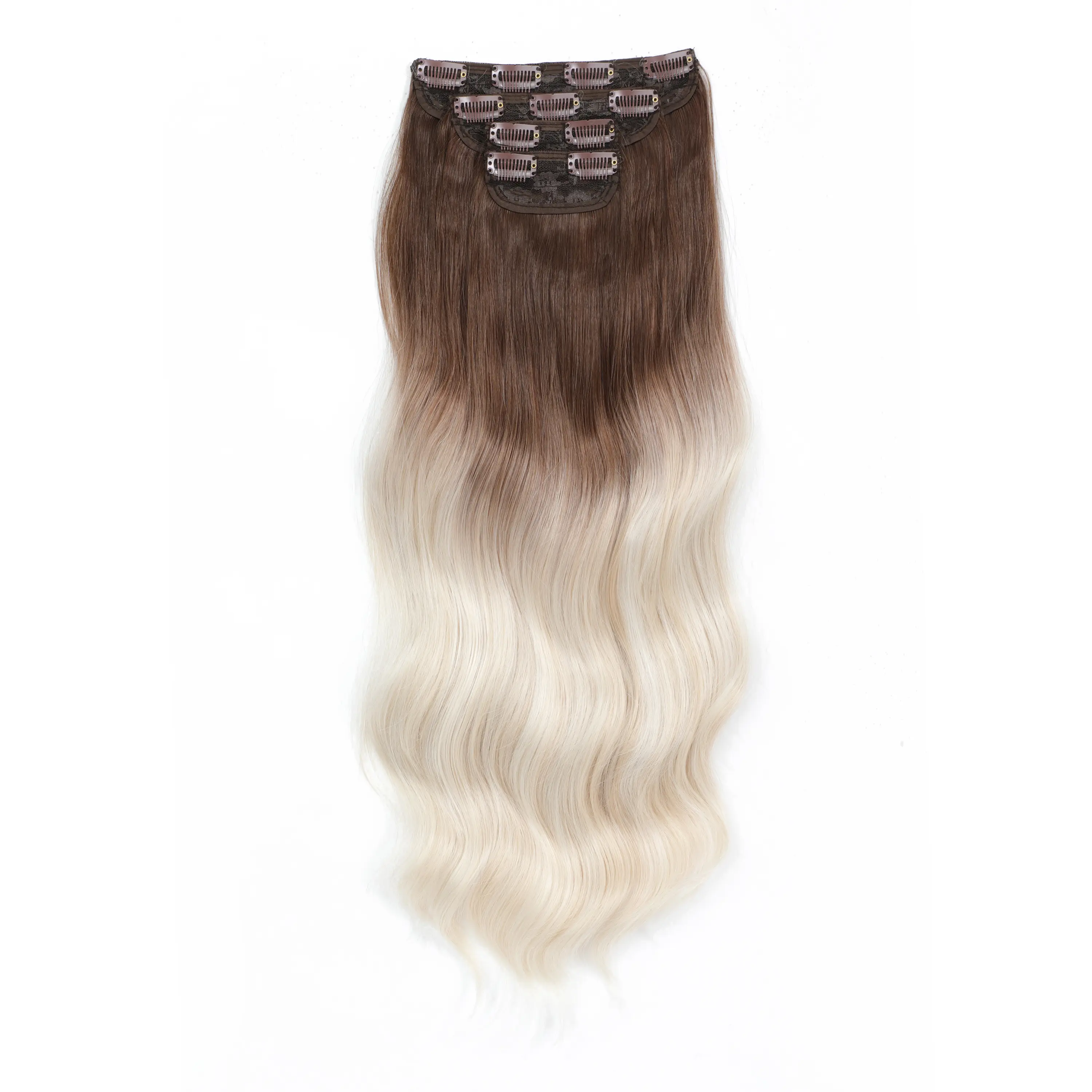24Inch 61cm Clip IN Body Wave Synthetic Wavy Ombre Blond 27/613 White Clip In Hair Extensions 4Pcs/lot 220g Heat Resistant Fiber