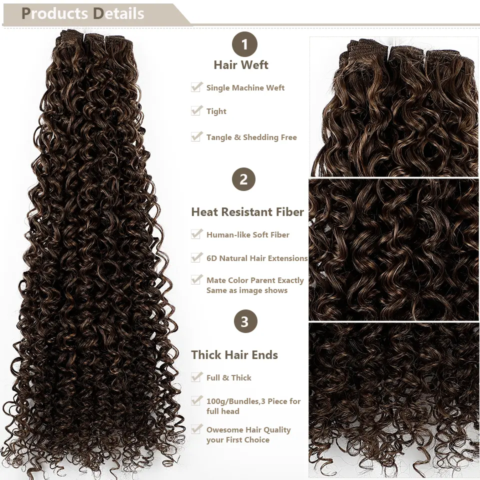 30Inches Ombre Blond 27/613 Kinky Curly Synthetic Hair Extensions Heat Resistant Fiber Bio Human-Like Soft Natural Curly Fake