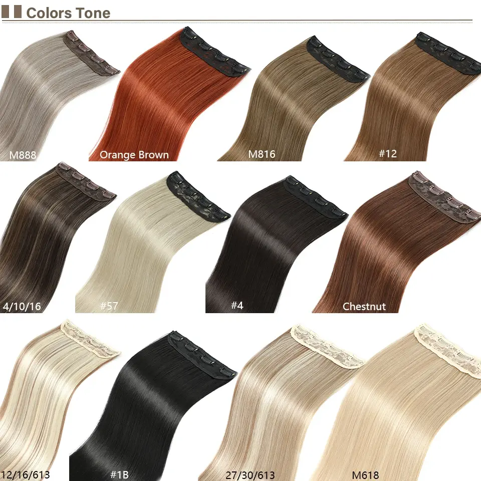 220g 24Inches Ginger Orange Clip In Straight Hair Extensions Ombre Blond 27/613# 4Pcs/Pack Heat Resistant Brown Synthetic Hair