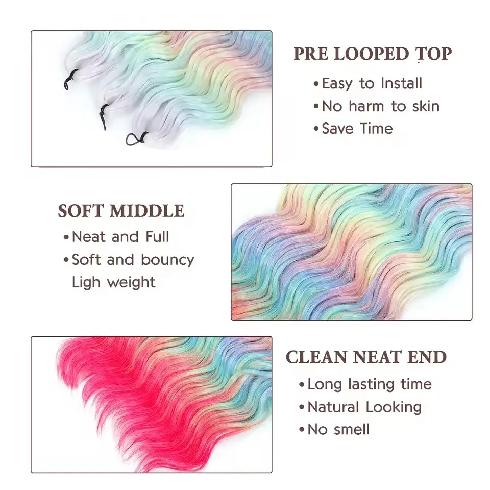 Anna 3Pcs 24Inches 300grams Braids Crochet Ombre Rainbow Loose Deep Wave Braiding Sliver White High Temperature Synthetic Hair