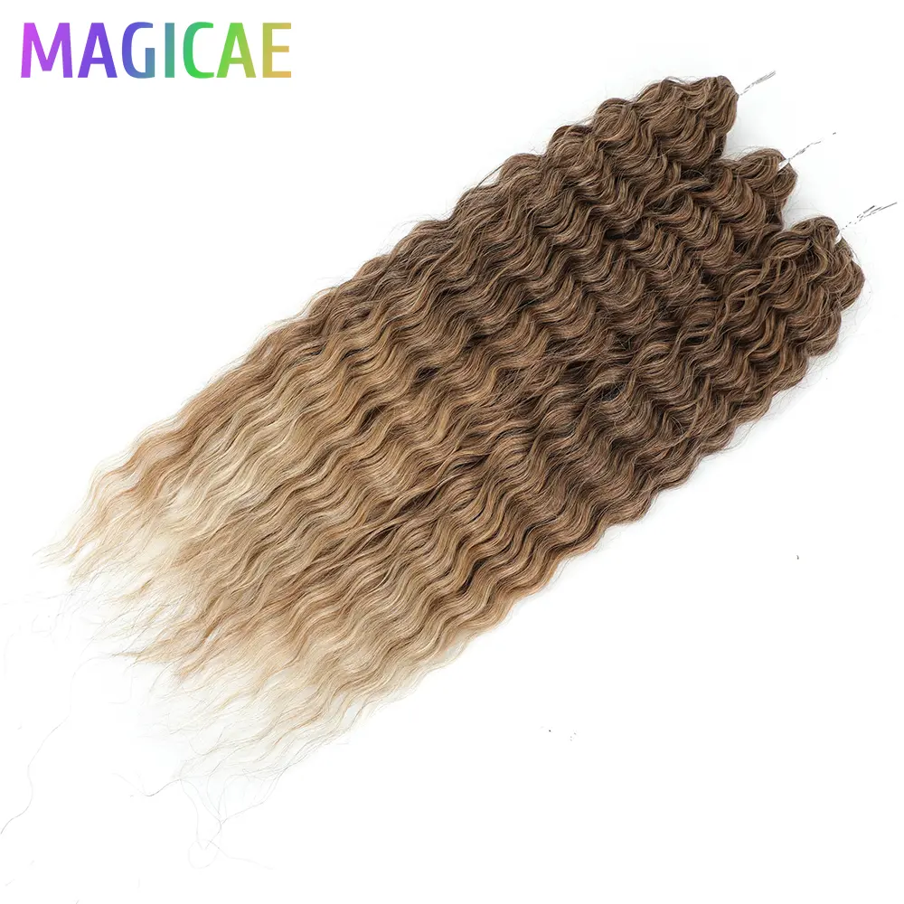 Magicae 3Pcs 300Grams Ariel Deep Water Twist Crochet Curly Hair Piano Blond P12/16/613 Brown 6 Braids White Gray 58# Bundles