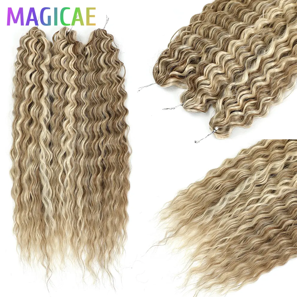 Magicae 3Pcs 300Grams Ariel Deep Water Twist Crochet Curly Hair Piano Blond P12/16/613 Brown 6 Braids White Gray 58# Bundles