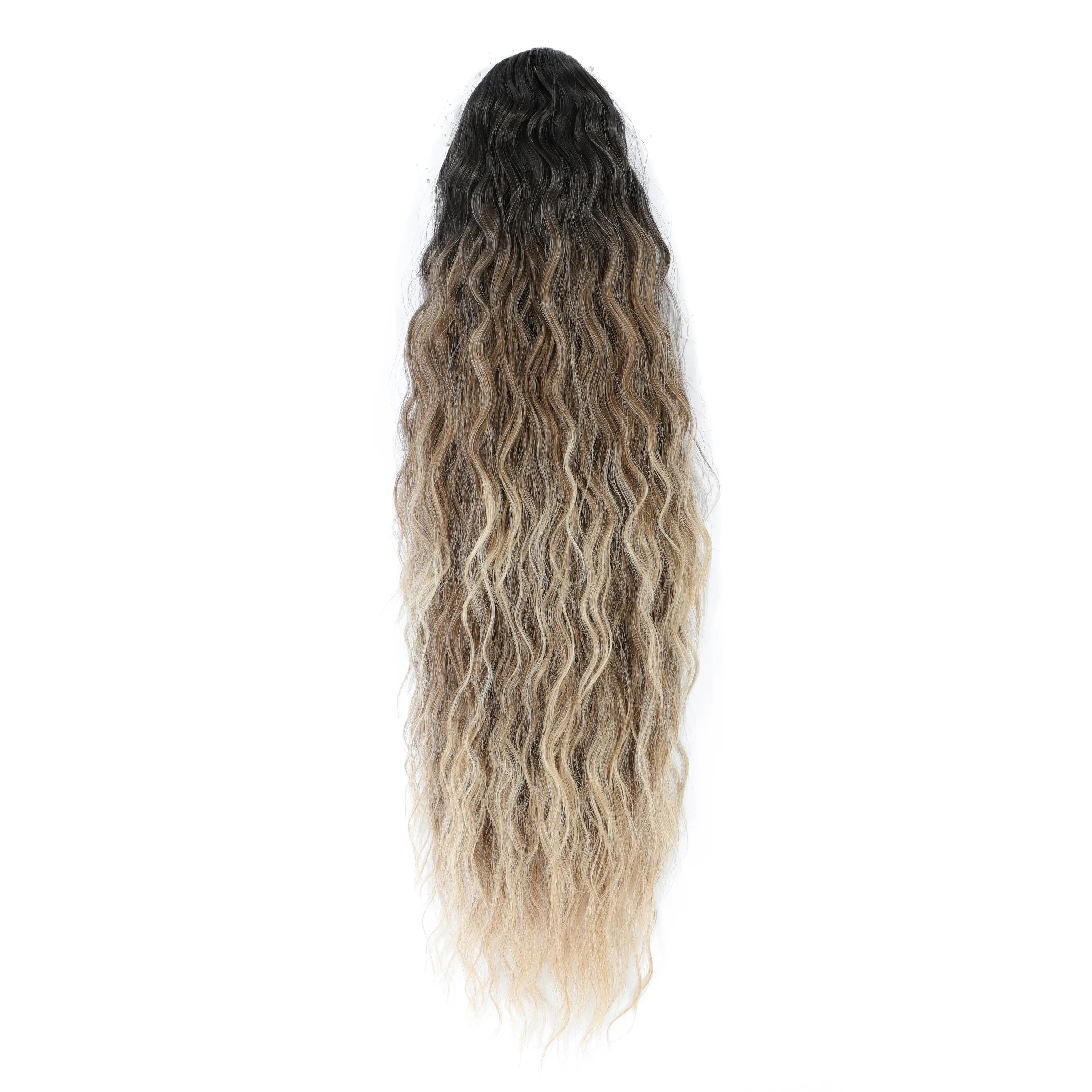 Magicae Long Synthetic Water wave Ponytail Heat resistant Hairpiece Drawstring Hair Clip Ombre Brown Blonde Hair Extensions Pony