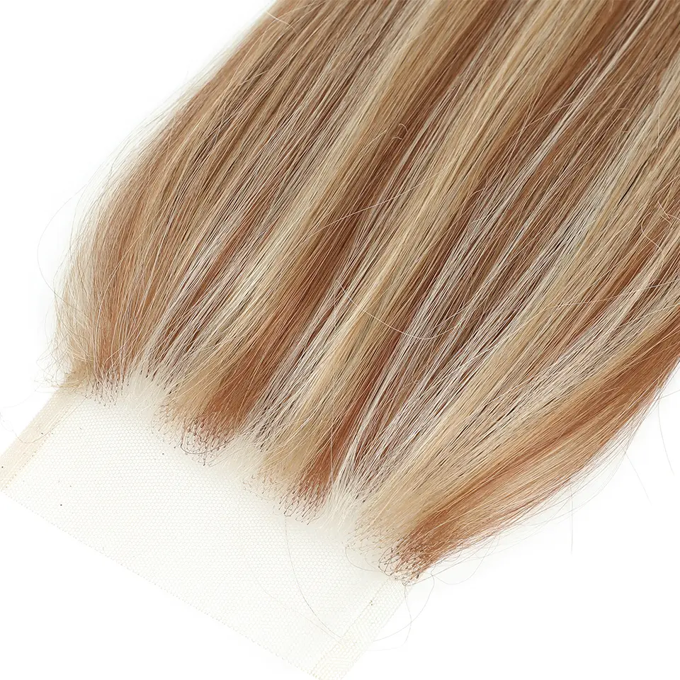 Magicae 4X4 Lace Closure Straight 22Inches Blond 27/613 Highlight Synthetic Heat Resistant Pre-Plucked Transparent Lace Hair
