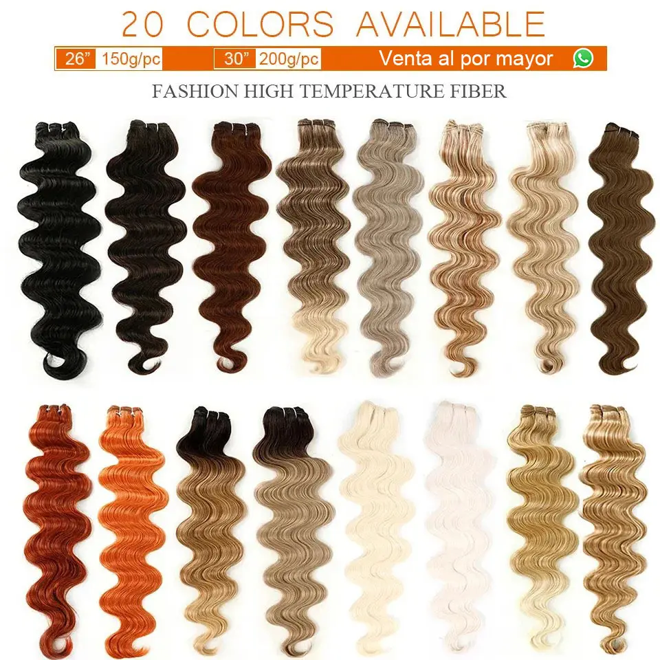Magicae 30Inches 200grams Orange Brown Synthetic Hair Body Wave Bundle Long Wavy Omber Blonde Weave High Temperature Extension