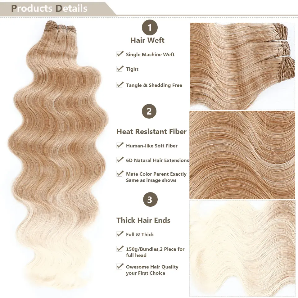 Magicae 30Inches 200grams Orange Brown Synthetic Hair Body Wave Bundle Long Wavy Omber Blonde Weave High Temperature Extension