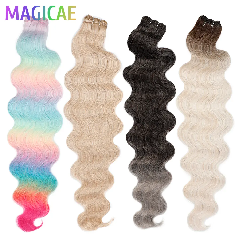 Magicae 30Inches 200grams Orange Brown Synthetic Hair Body Wave Bundle Long Wavy Omber Blonde Weave High Temperature Extension