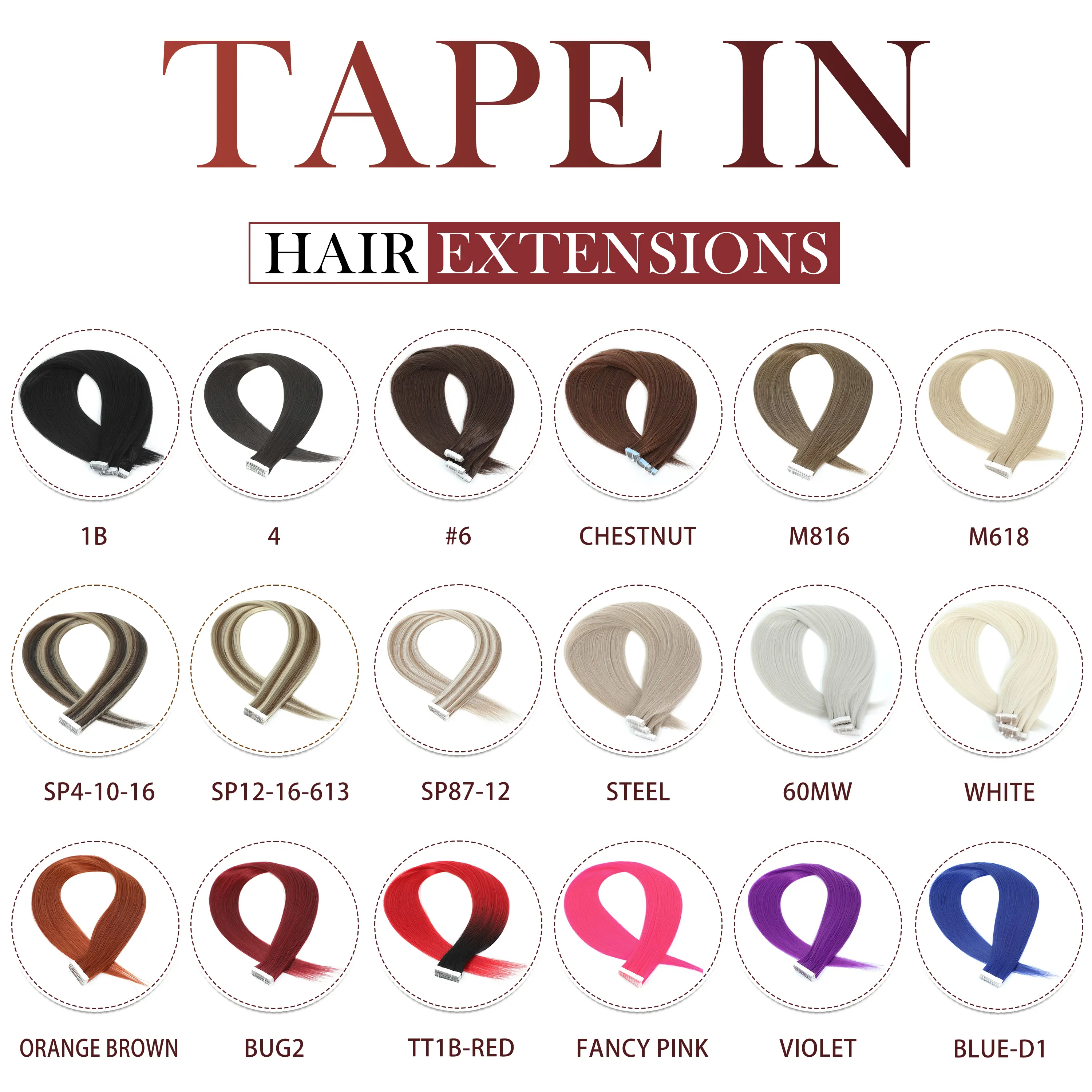 26Inch 20Pcs Black White P4/10/16 Tape In Straight Hair Extensions Blond SP12/16/613 High Temperature Synthetic Hair 50grams