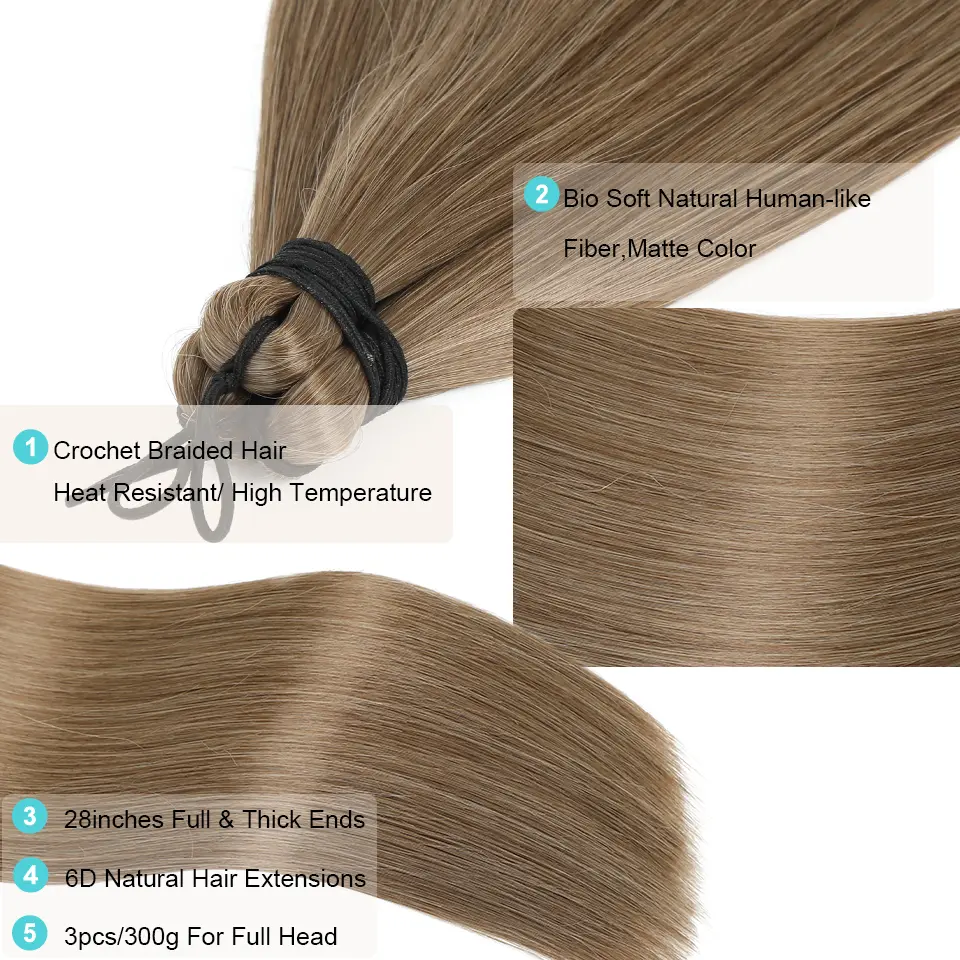 28Inches 3Pcs/Lot Ariel Crochet Braiding Straight Ponytail 300g Ombre Blond Hair Bundles Bio Braids Synthetic Blond White 60#