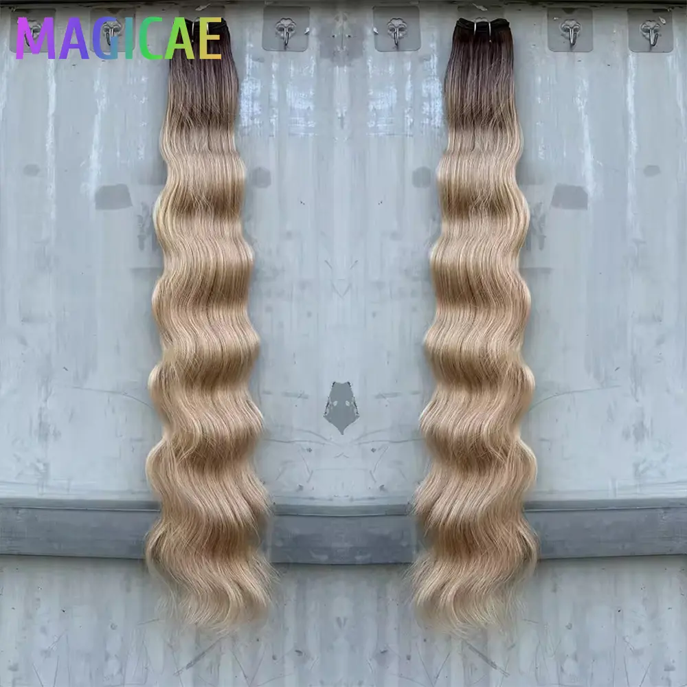 30 Inches 200 grams Ombre Blond 27/613 Body Wave Sliver White  Hair Bundles Synthetic High Temperature Brown Orange Human-Like
