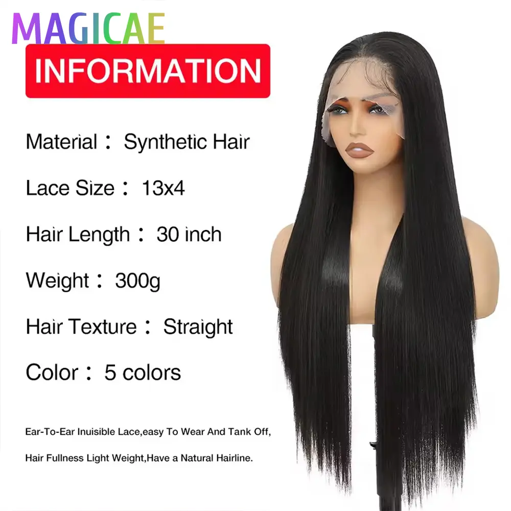 Magicae 30Inches 13x4 Lace Frontal Hair Wigs Straight 340 Grams Ombre Piano Brown Synthetic Wig Heat-resistant Fiber Colored