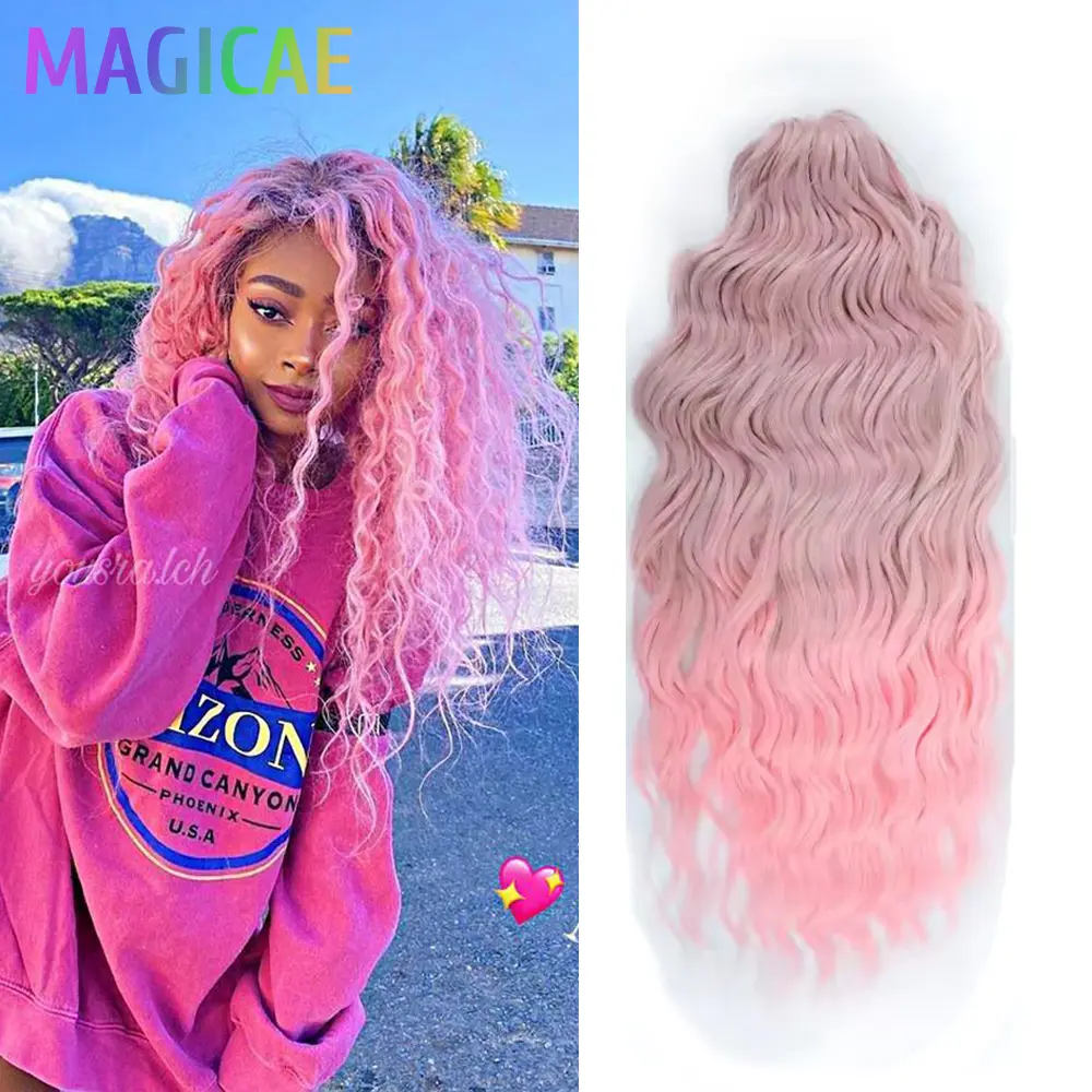 Anna 3Pcs 24Inches 300grams Rainbow Loose Deep Wave Crochet Braiding Ombre Pink Gray White Blond Synthetic Braid Hair Extensions