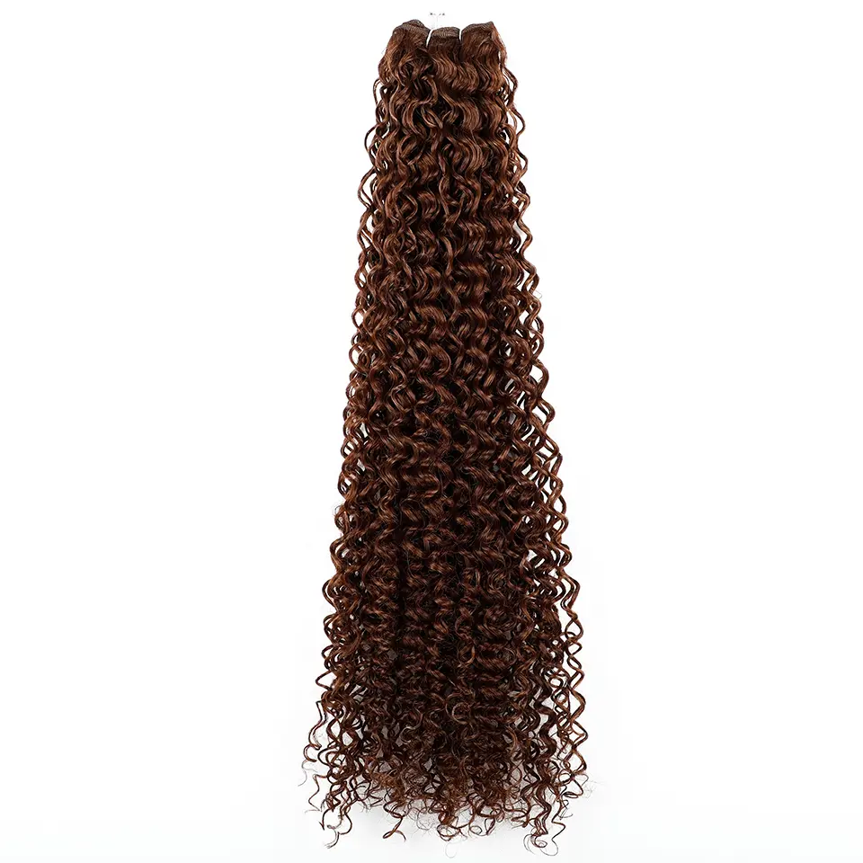 30Inches Brown 30# Jerry Curly Synthetic Hair Extension Heat Resistant Fiber Water Bio Soft Natural Curly Fake Hair Weave Bundle