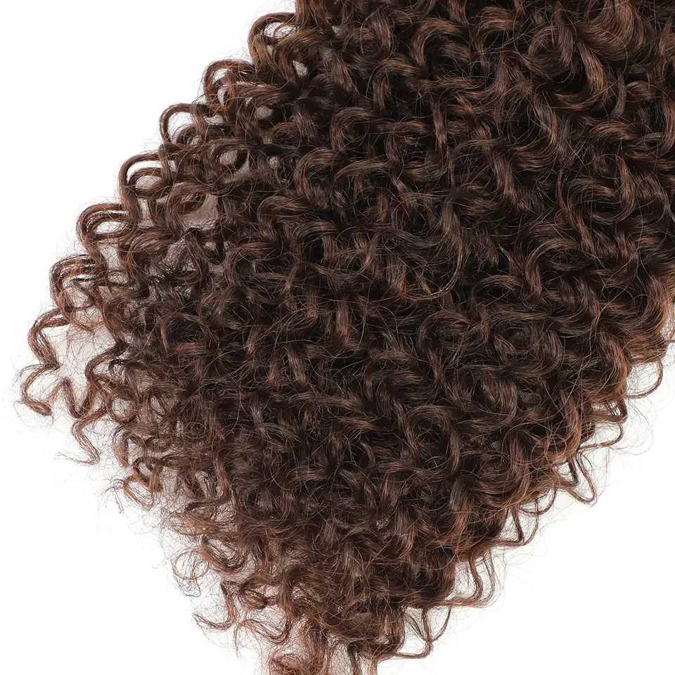 30Inches Brown 30# Jerry Curly Synthetic Hair Extension Heat Resistant Fiber Water Bio Soft Natural Curly Fake Hair Weave Bundle