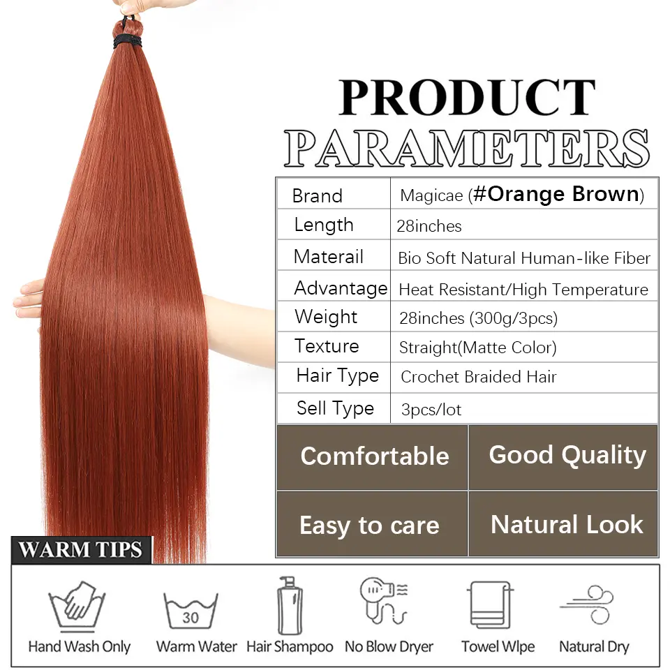 3Pcs 28Inches Orange Brown Twist Crochet Braiding Ice Pink Hair Extensions High Temperature Straight Bundle Synthetic Ponytail
