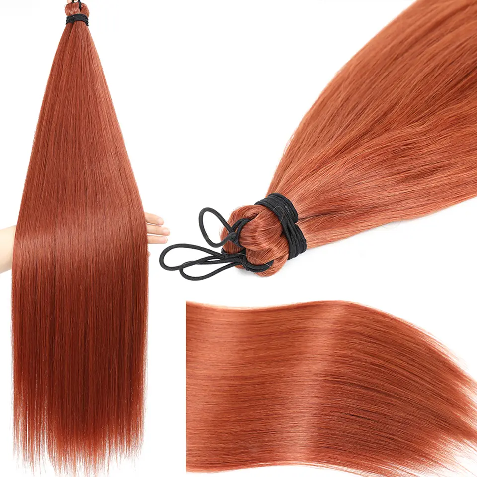 3Pcs 28Inches Orange Brown Twist Crochet Braiding Ice Pink Hair Extensions High Temperature Straight Bundle Synthetic Ponytail