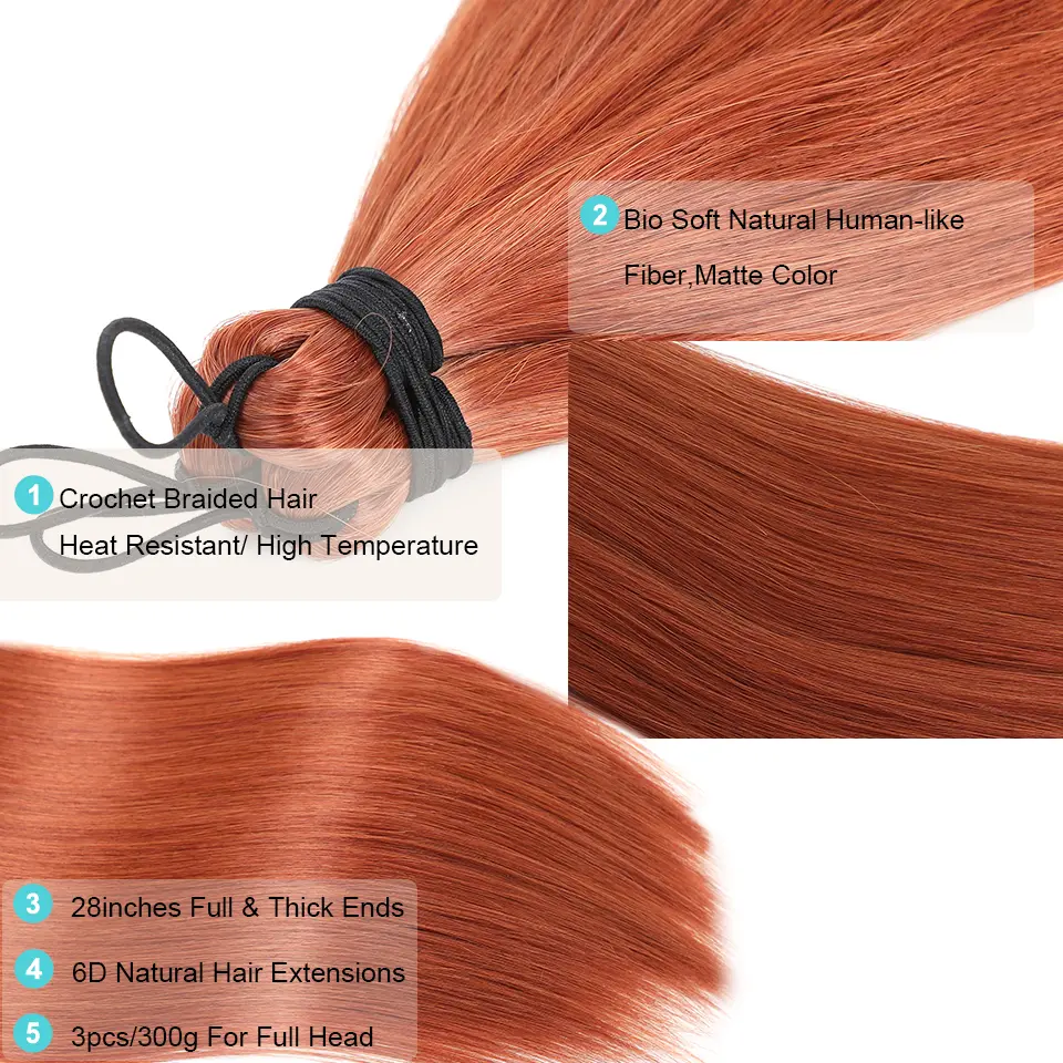 3Pcs 28Inches Orange Brown Twist Crochet Braiding Ice Pink Hair Extensions High Temperature Straight Bundle Synthetic Ponytail