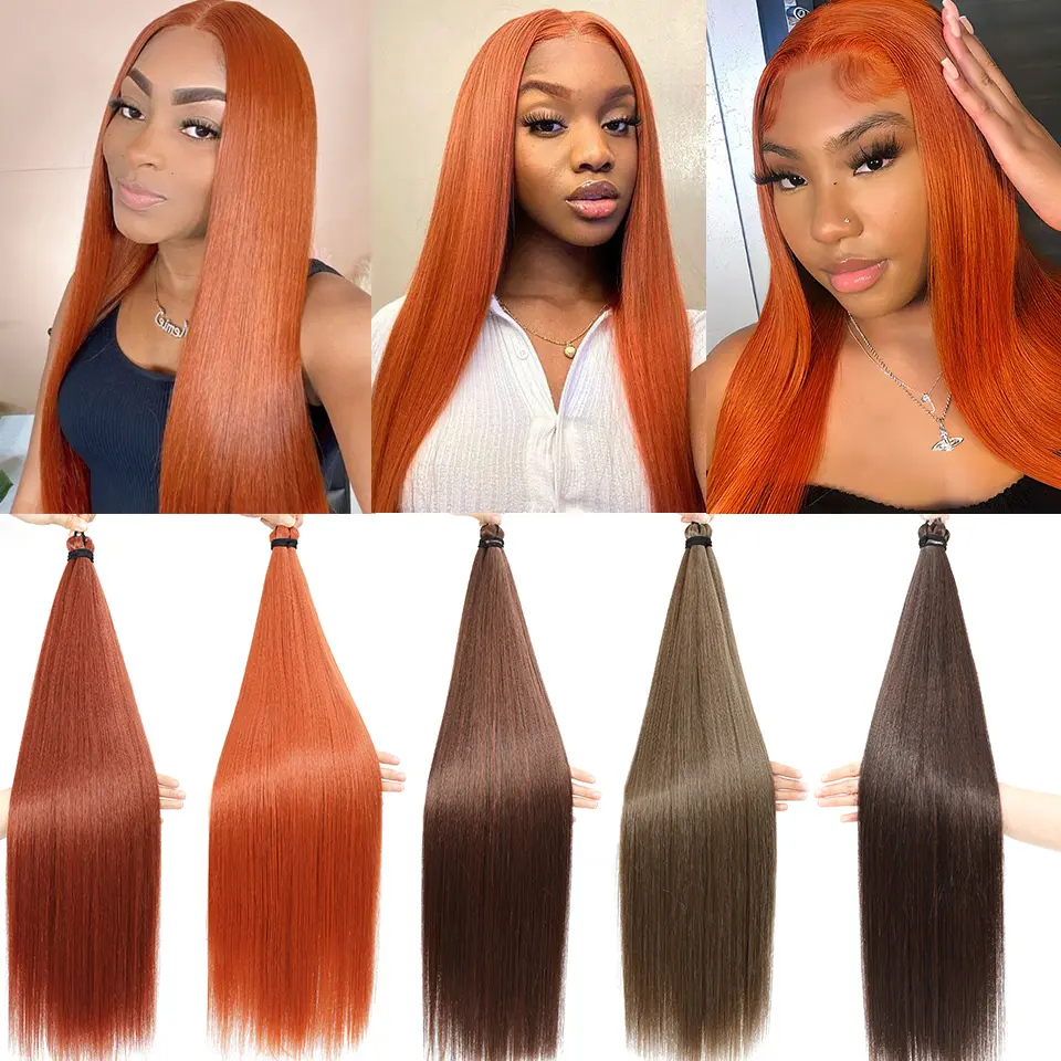 3Pcs 28Inches Orange Brown Twist Crochet Braiding Ice Pink Hair Extensions High Temperature Straight Bundle Synthetic Ponytail