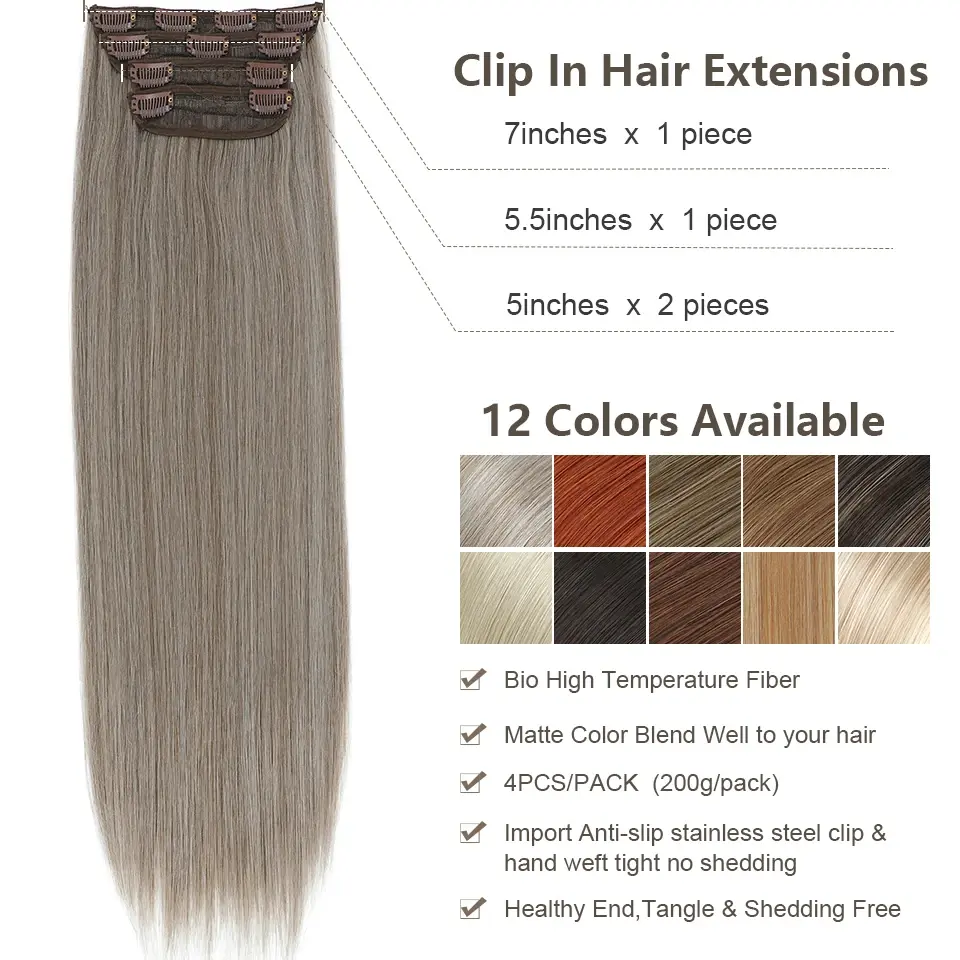 24 inch 200grams Highlight 27/30/613 Clip In Straight Hair Extensions 4Pcs/pack Heat Resistant Soft Natural Colored Hairpieces