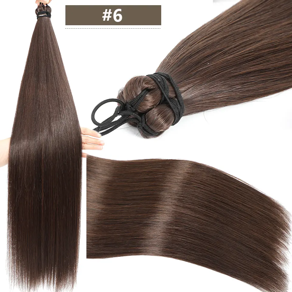 Magicae 28Inches 3Pcs Dark Brown Twist Crochet Braiding Ombre Blond Straight Hair Bundles Extension High Temperature Synthetic