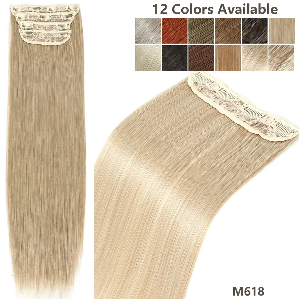 24 Inches 200grams Blond 27/613 Clips In Straight Hair Extensions 4Pcs/lot Heat Resistant Soft Natural Bio Human-Like Colored