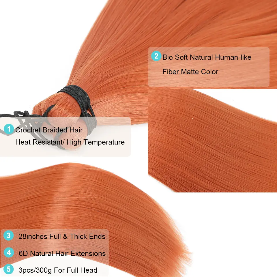 28Inches 3Pcs/Lot Orange Twist Crochet Braiding Straight Hair Extensions High Temperature Braids Sliver White 60# Hair Bundle