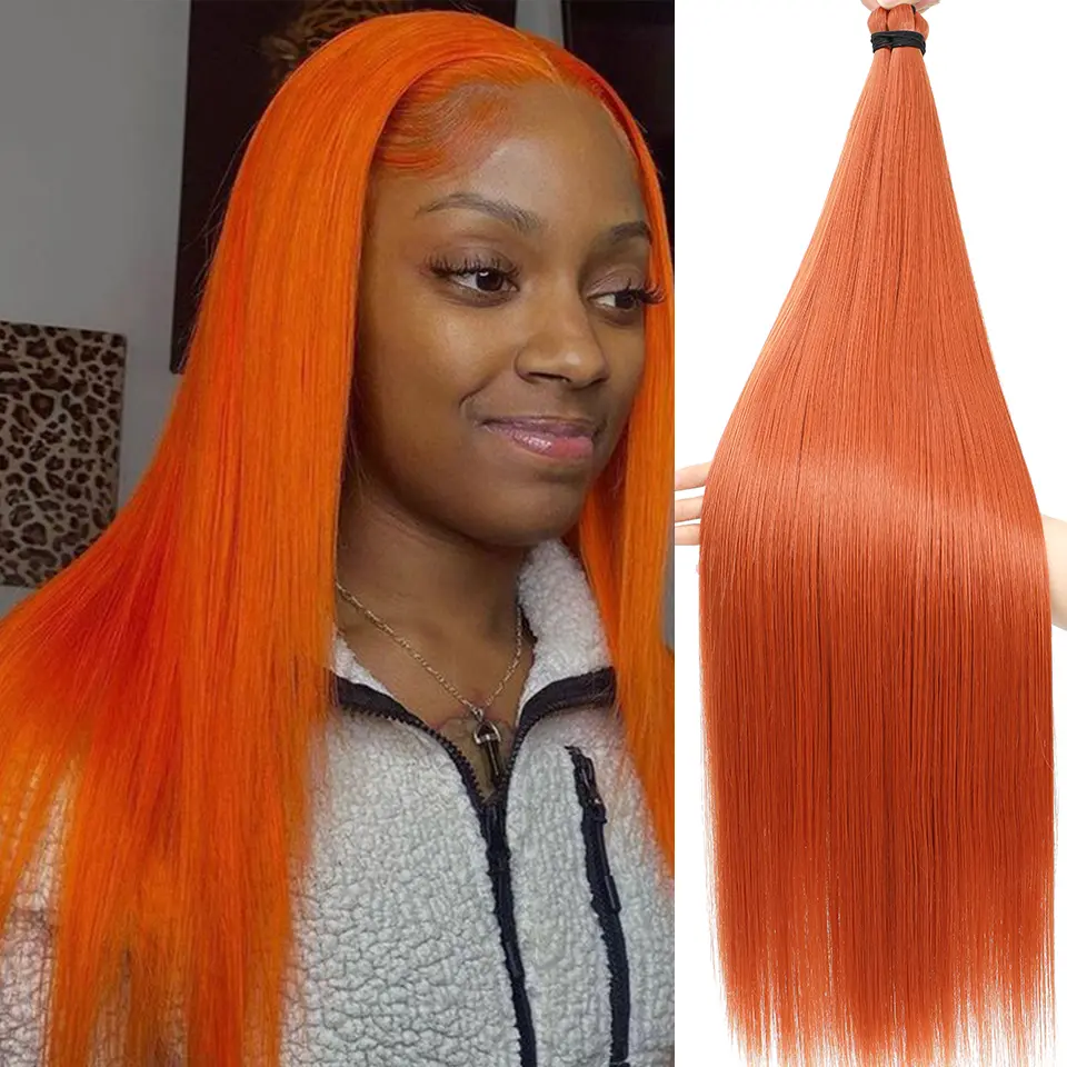 28Inches 3Pcs/Lot Orange Twist Crochet Braiding Straight Hair Extensions High Temperature Braids Sliver White 60# Hair Bundle