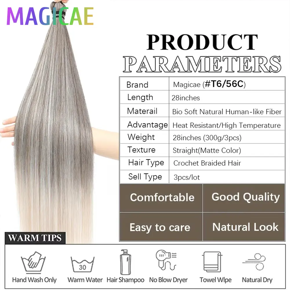300 Grams 28Inch 3Pcs Crochet Twist Braids Ariel Straight Chestnut Brown M816# Blond 27/613 Braiding High Temperature Synthetic
