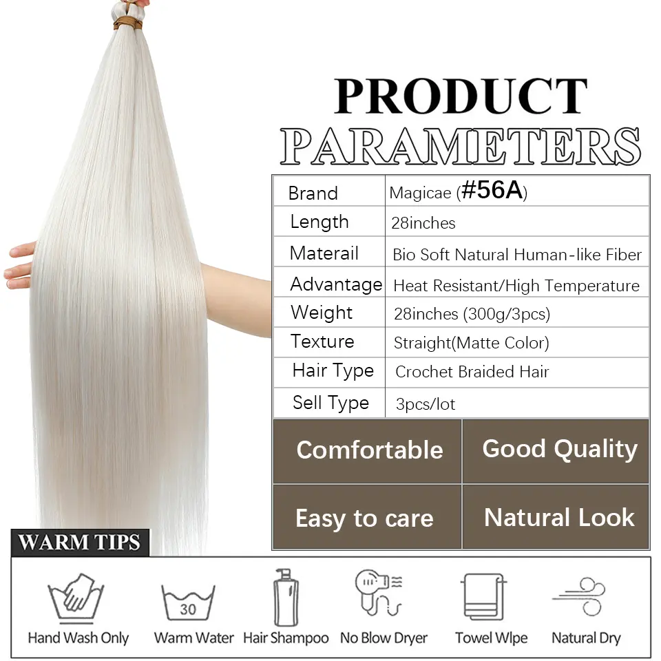 28Inches Colored Silver 3Pcs Twist Crochet Braiding Hair Extension High Temperature 300g Straight Bundle Synthetic PonyTail Hair