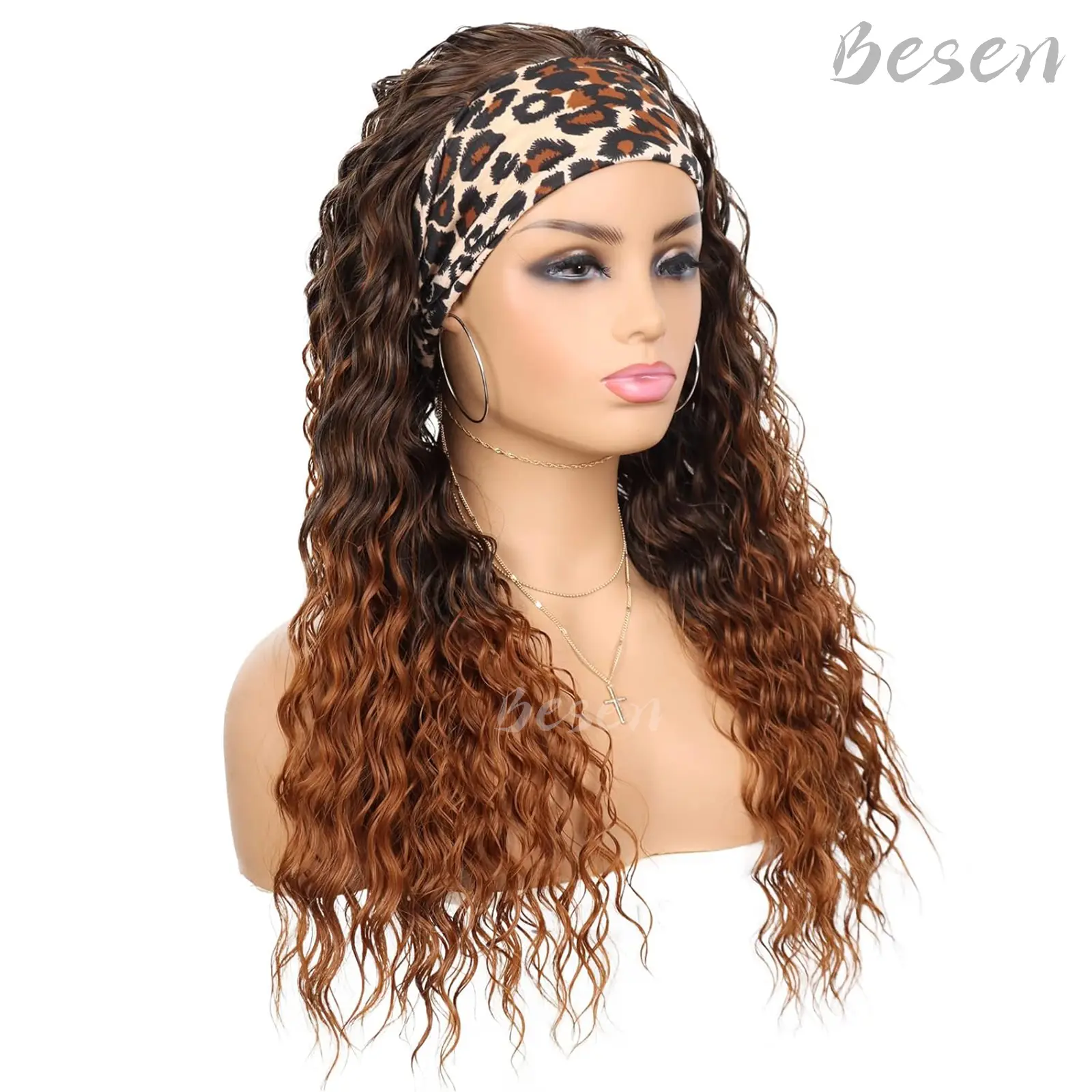 Synthetic Headband Wigs for Black Women Long Water Wave Headband Wigs Wet and Wavy Wigs with Headbands Half Wig for Daily Use