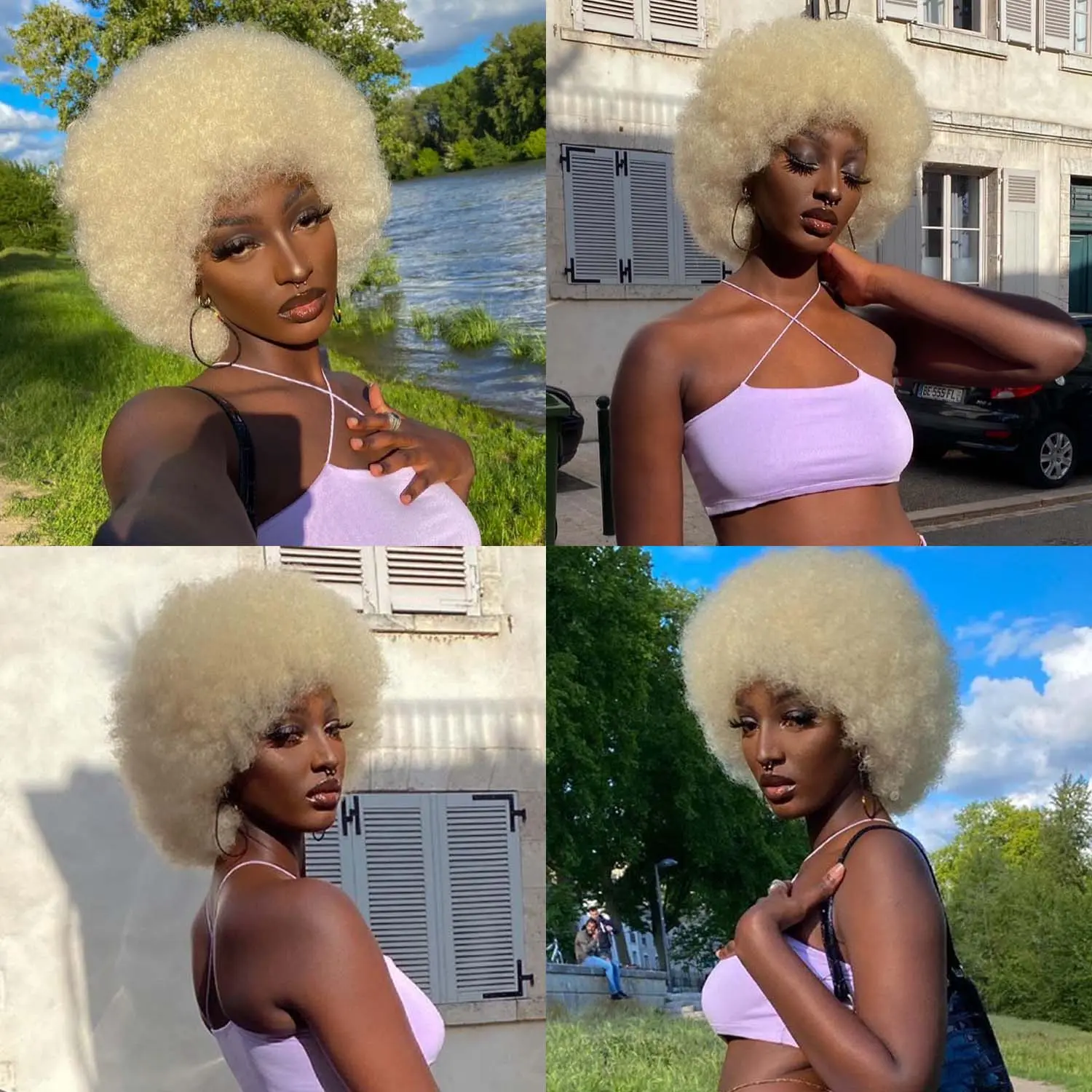 Synthetic 70s Afro Wigs for Black Women, Blonde Afro Puff Wigs Bouncy and Soft for Daily Party Cosplay Costume,Multi-colored Wig