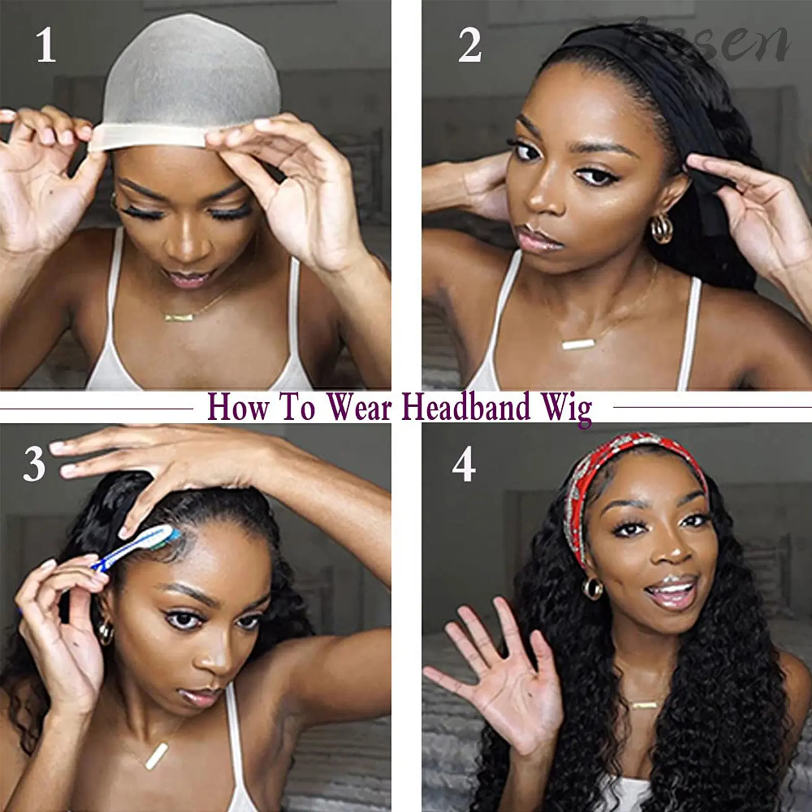 Synthetic Headband Wigs for Black Women Long Water Wave Headband Wigs Wet and Wavy Wigs with Headbands Half Wig for Daily Use