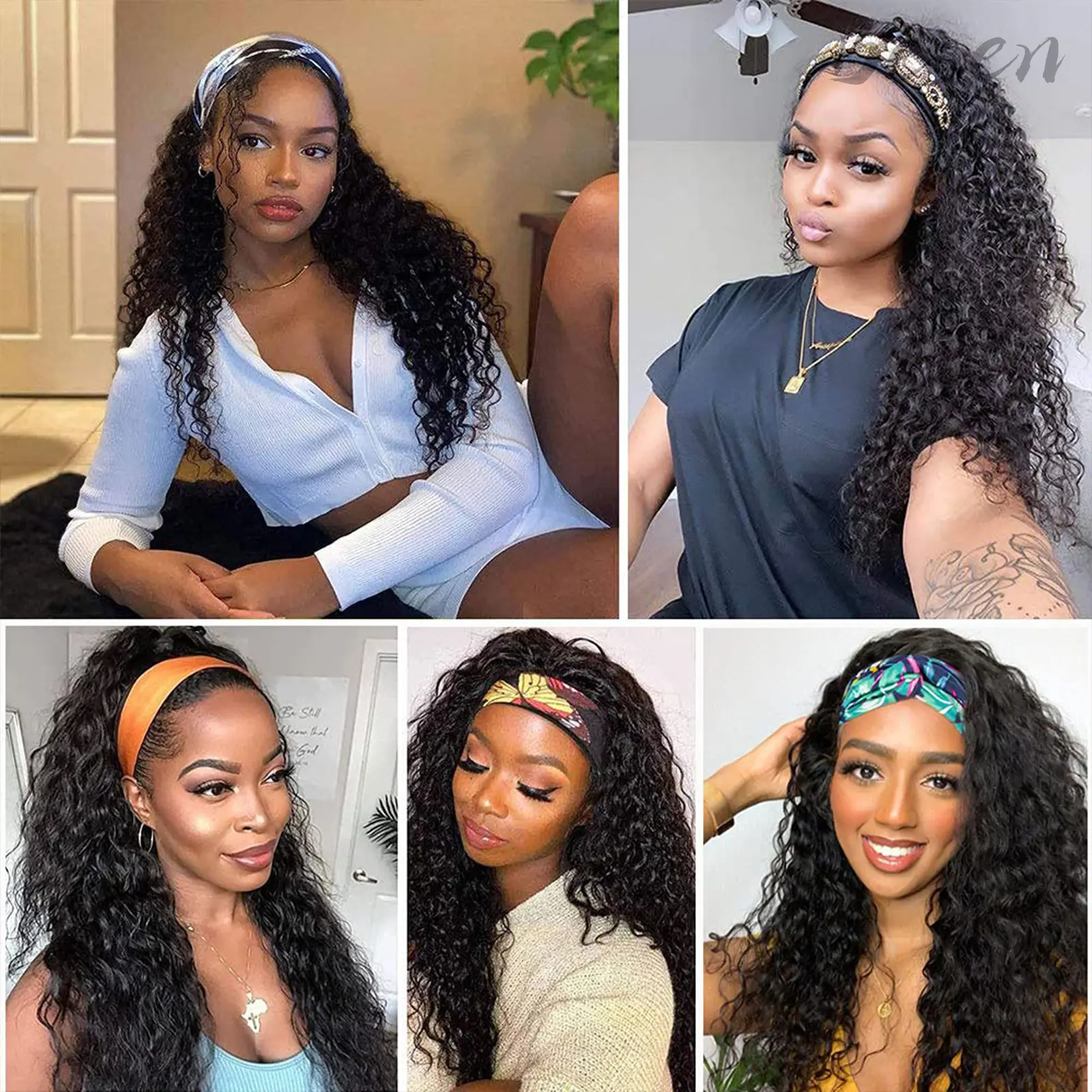 Synthetic Headband Wigs for Black Women Long Water Wave Headband Wigs Wet and Wavy Wigs with Headbands Half Wig for Daily Use