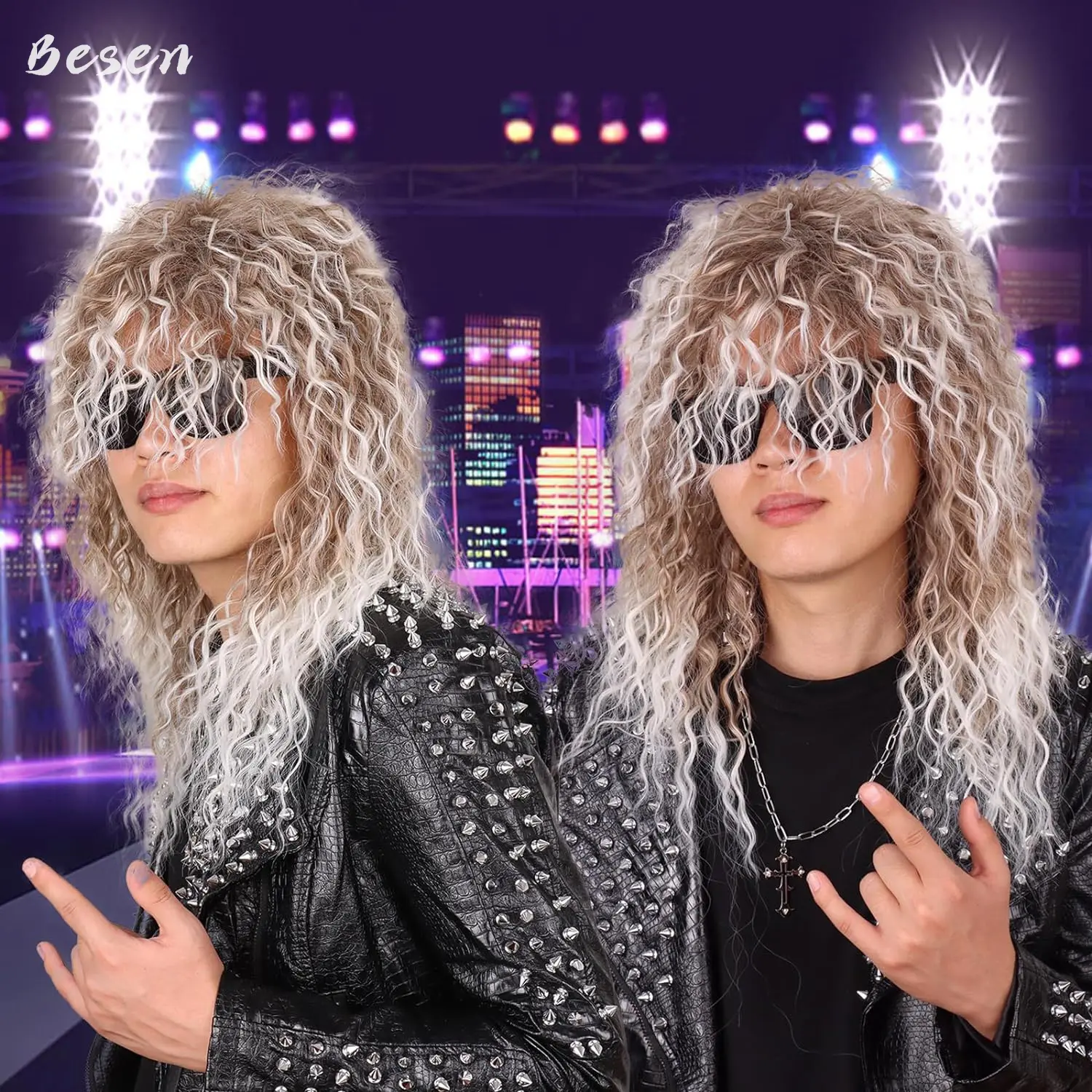Synthetic Men's and Women's 70s 80s Mullet Wig Long Curly Rocker Party Funny Wig Kiss Wig for Halloween Costume Use