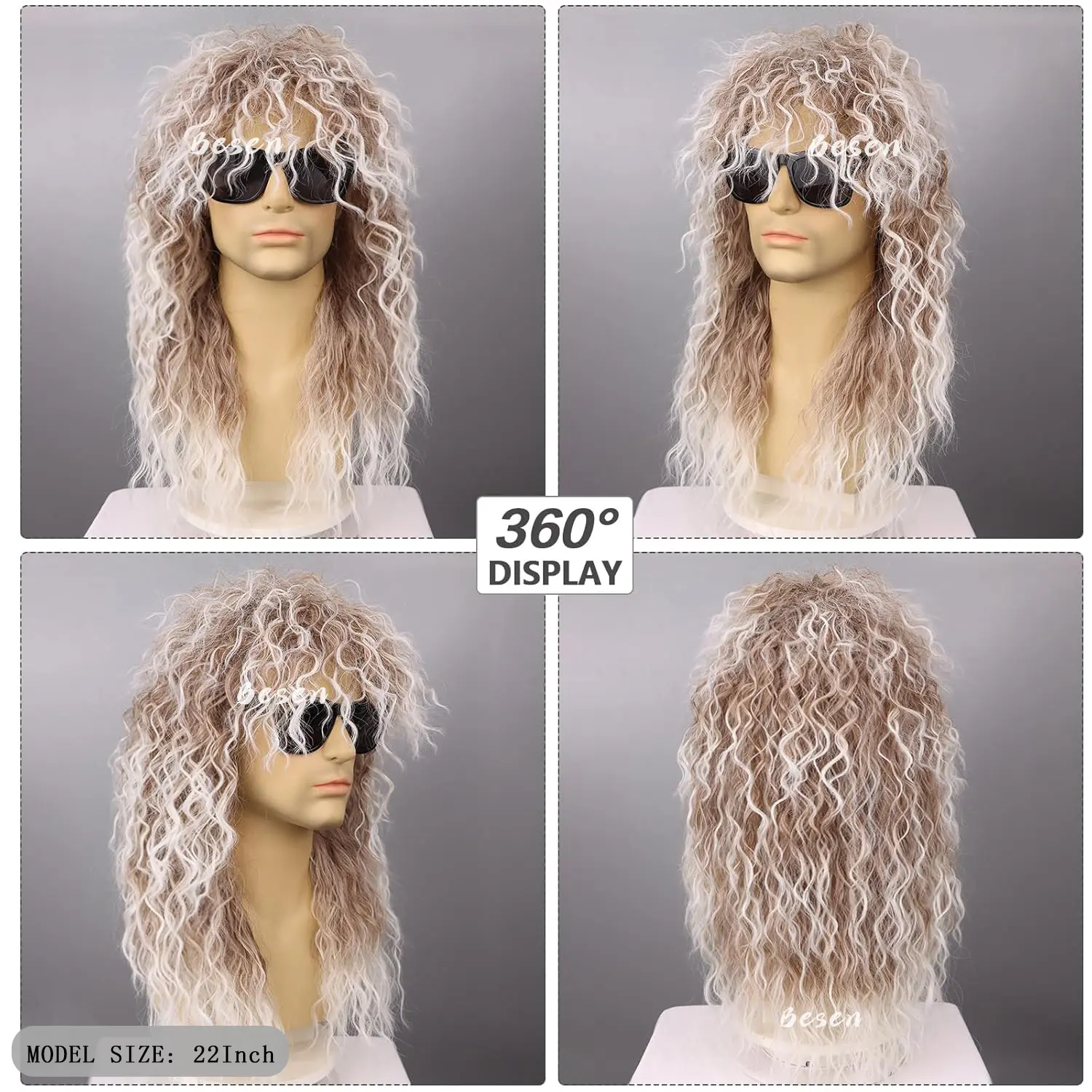 Synthetic Men's and Women's 70s 80s Mullet Wig Long Curly Rocker Party Funny Wig Kiss Wig for Halloween Costume Use