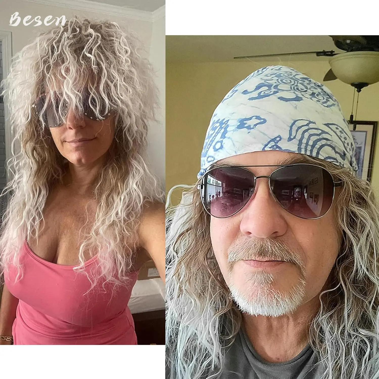 Synthetic Men's and Women's 70s 80s Mullet Wig Long Curly Rocker Party Funny Wig Kiss Wig for Halloween Costume Use